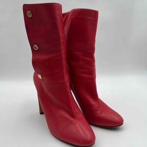 JIMMY CHOO Dayno Napa soft Red Leather Mid-calf Boots Size 38.5